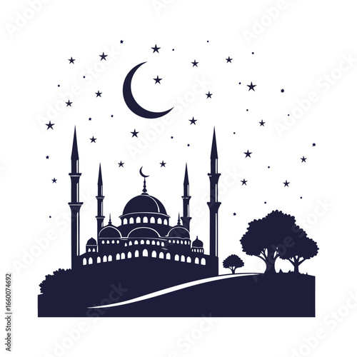 Abstract logo design for Eid al-Adha, featuring stylized crescent moon, star, and figures.