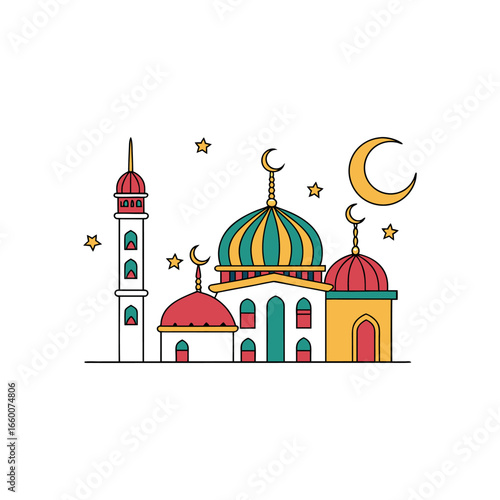 Abstract logo design for Eid al-Adha, featuring stylized crescent moon, star, and figures.