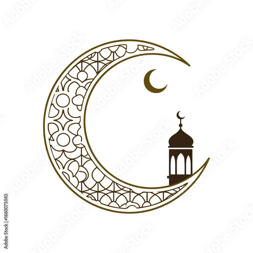 Abstract logo design for Eid al-Adha, featuring stylized crescent moon, star, and figures.