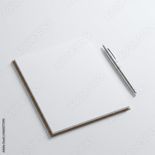 Wallpaper Mural White Blank Notebook Mockup with Silver Pen on Clean Background Torontodigital.ca