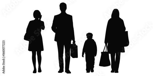 Silhouette illustration of four individuals standing side by side, symbolizing public life, diversity, and everyday social interaction