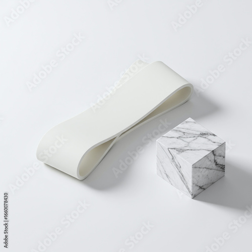White Resistance Band Mockup with Marble Cube Fitness Concept