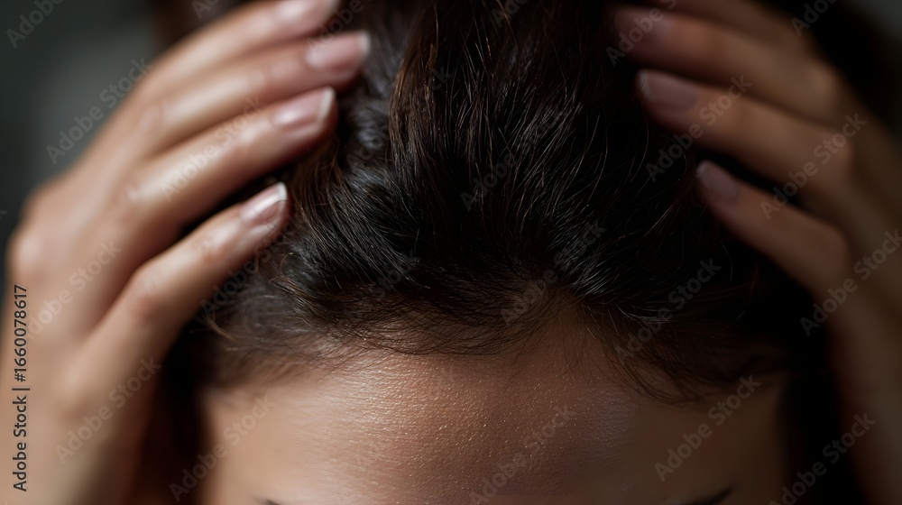 Fototapeta premium Hands providing a relaxing scalp massage with soft lighting