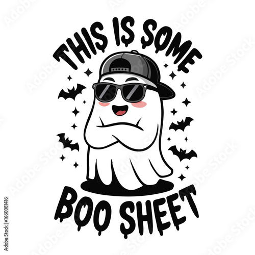 Playful Ghost in Sunglasses and Cap , halloween t-shirt.	