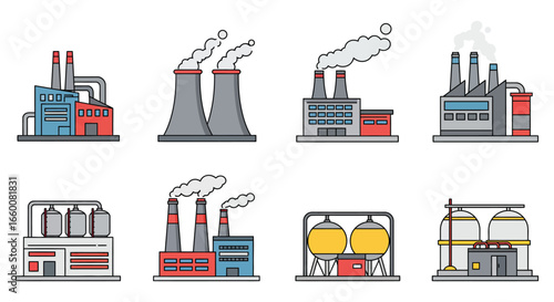 Industrial factories and plants with smokestacks and chimneys emitting smoke