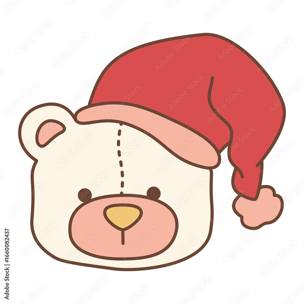 Naklejka premium A cute cartoon teddy bear wearing a festive Santa hat. Perfect for Christmas, New Year, and winter holiday designs.