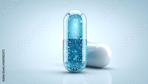 Transparent Capsule Revealing Futuristic Circuitry