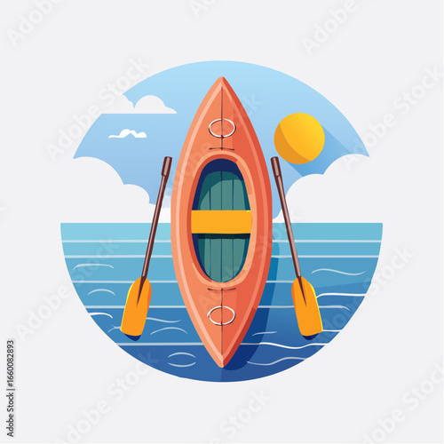 Orange Kayak With Paddles On Calm Water