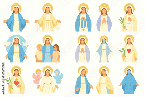 Collection of Virgin Mary Icons and Religious Symbols