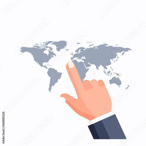 Hand Pointing At World Map