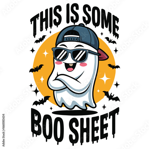 Playful Ghost in Sunglasses and Cap	, halloween t-shirt.