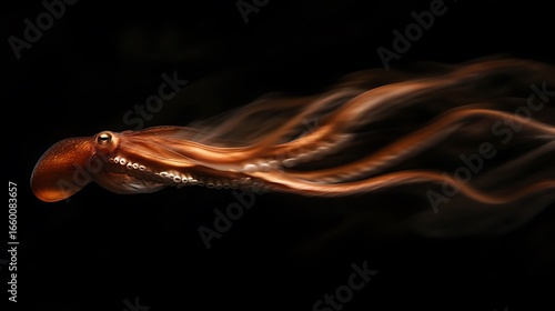 Red Octopus Swimming Through Dark Water