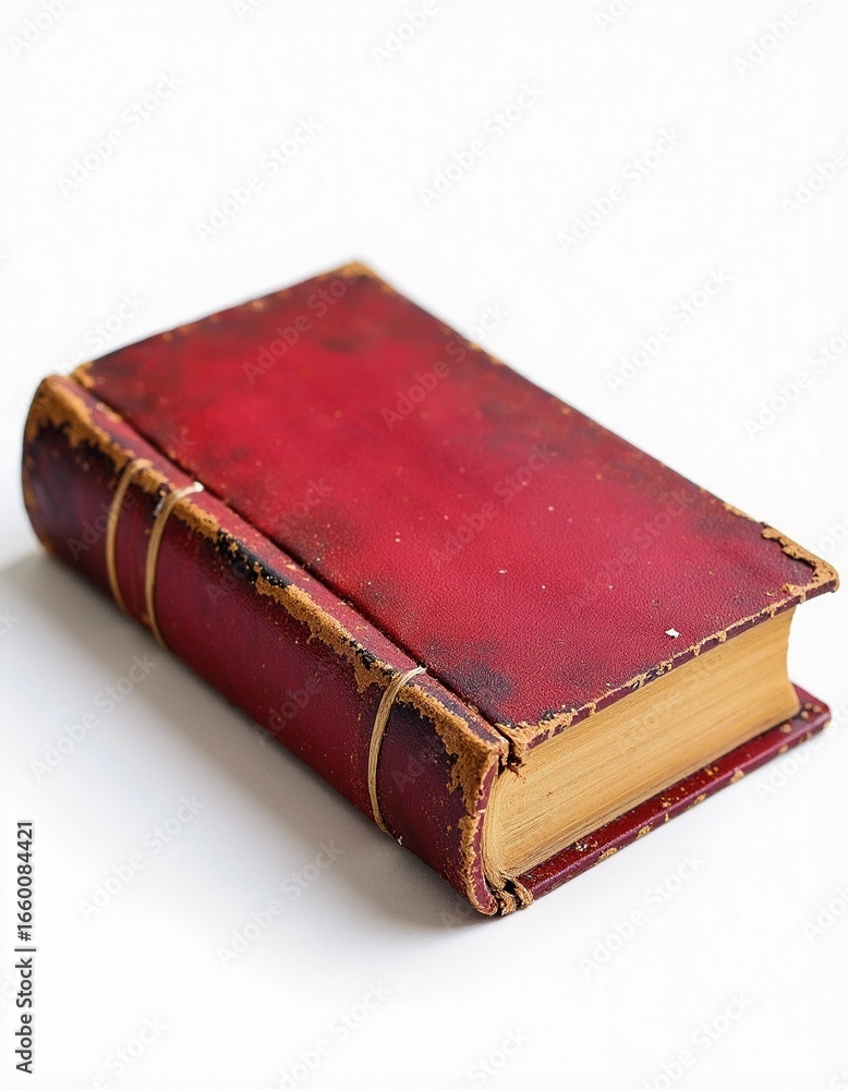 Obraz premium Old vintage red book with worn cover isolated on white background