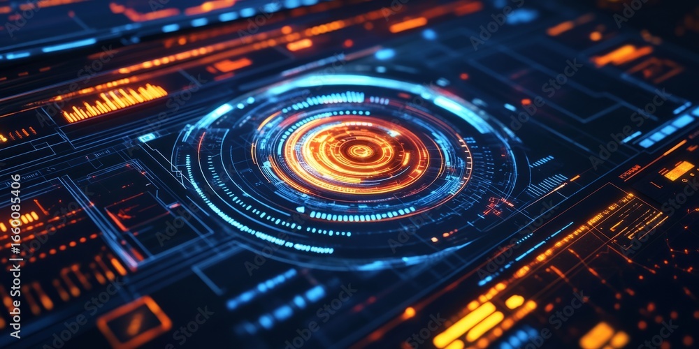 Fototapeta premium a virtual reality interface with glowing elements and dynamic movement, perfect for immersive, tech-forward designs.