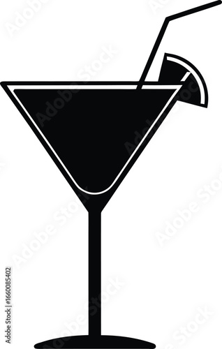 Cocktail glass icon martini glass with ice silhouette alcohol vector