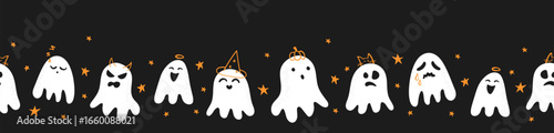 Fun hand drawn ghosts seamless pattern, cute and spooky Halloween background, great for textiles, wrapping, cloth, banners, wallpapers - vector design