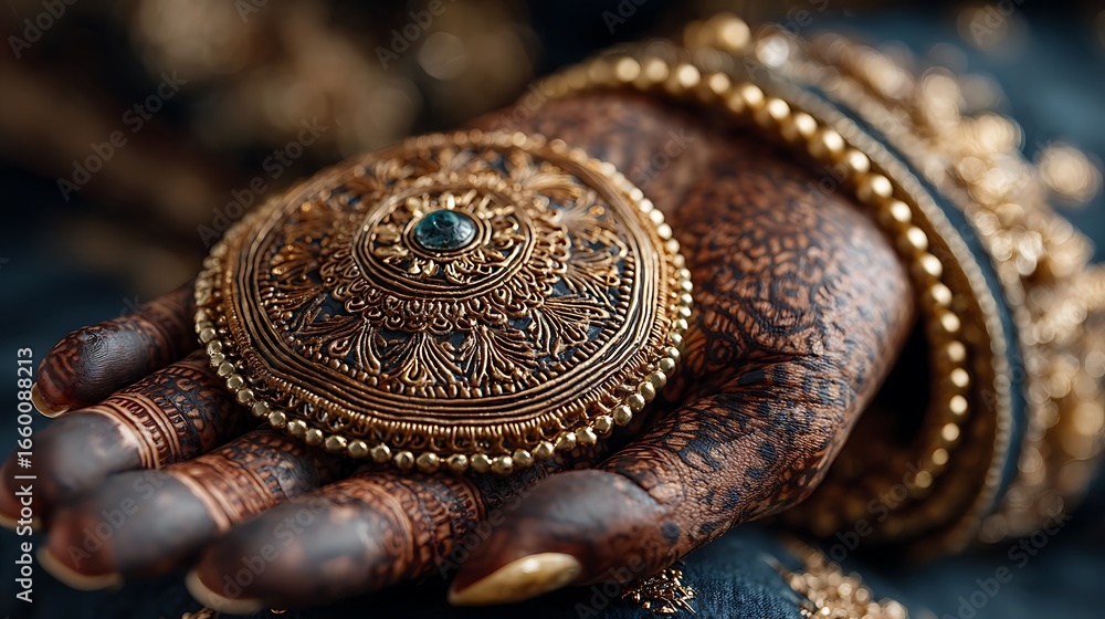 Fototapeta premium Detailed mandala mehndi art on hand high resolution picture