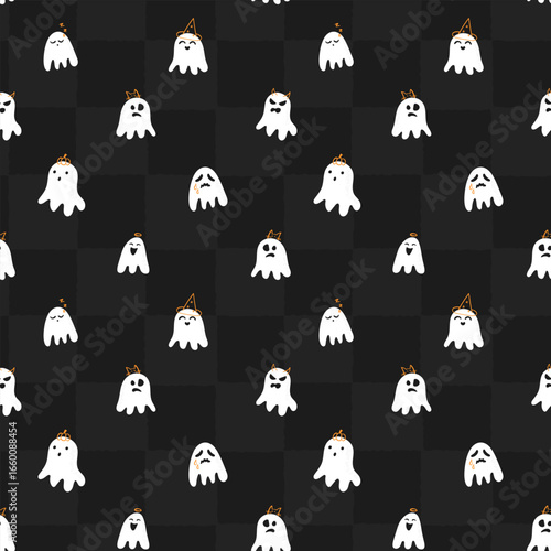 Fun hand drawn ghosts seamless pattern, cute and spooky Halloween background, great for textiles, wrapping, cloth, banners, wallpapers - vector design