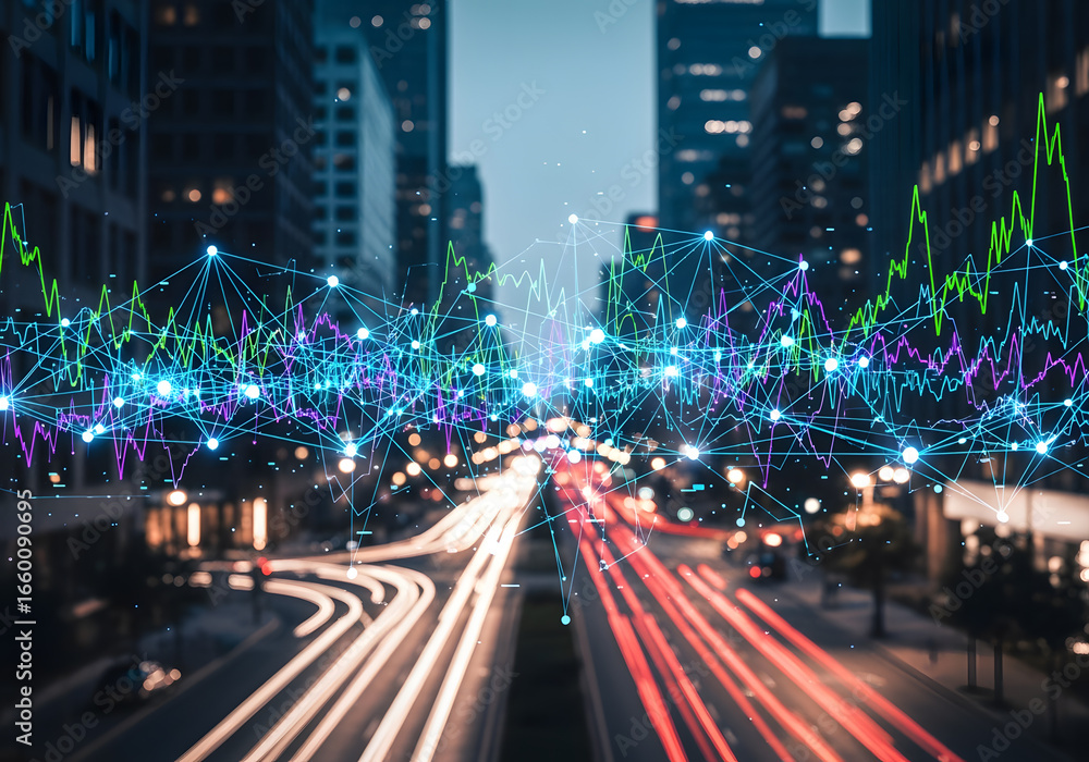 Fototapeta premium Abstract Network Visualization in Urban Setting