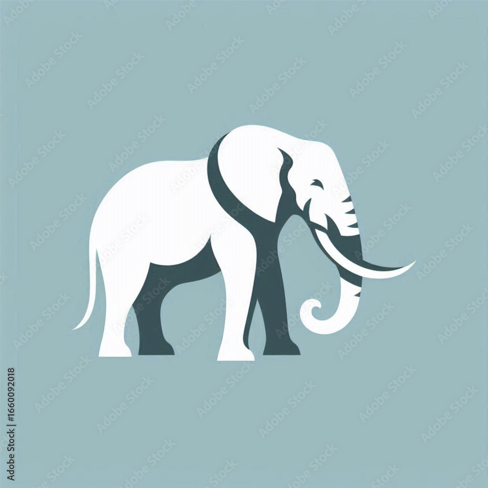 Obraz premium Stylized illustration of an elephant standing against a soft blue background, showcasing its majestic form