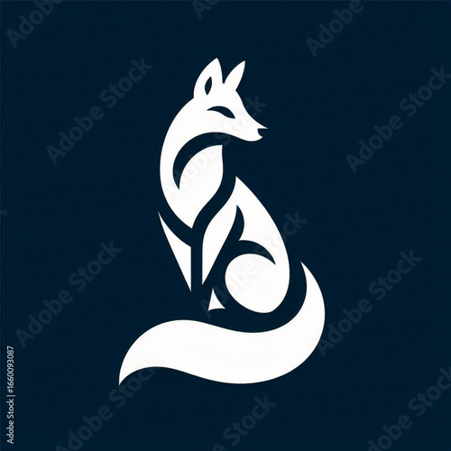 Stylized white fox silhouette on a dark blue background, symbolizing nature and elegance
