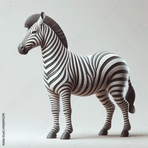Stylized zebra figurine with smooth contours against a minimalist background, showcasing its stripes