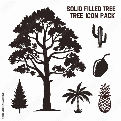 Tree Icon Vector Set – Nature, Forest, and Eco Symbols in Flat and Silhouette Design