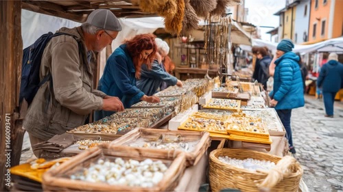 Outdoor market stall displays an array of handcrafted jewelry