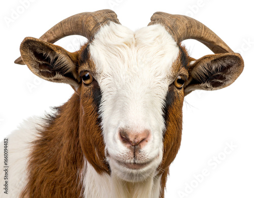 Boer Goat Head Portrait, isolated on transparent background