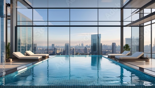 Luxury Indoor Swimming Pool with Modern Minimalist Design in Exclusive Hotel and Spa