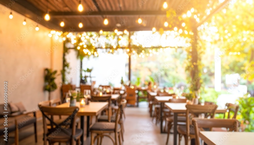 Fototapeta premium Interior of a Restaurant with String Lights