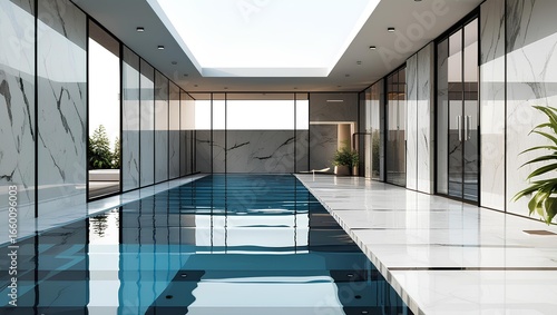 Luxury Indoor Swimming Pool with Modern Minimalist Design in Exclusive Hotel and Spa
