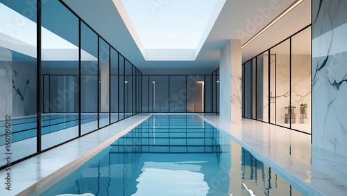 Luxury Indoor Swimming Pool with Modern Minimalist Design in Exclusive Hotel and Spa
