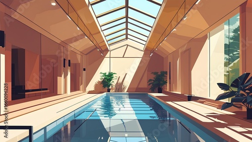 Luxury Indoor Swimming Pool with Modern Minimalist Design in Exclusive Hotel and Spa