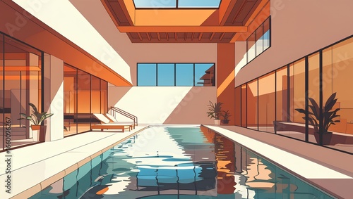 Luxury Indoor Swimming Pool with Modern Minimalist Design in Exclusive Hotel and Spa