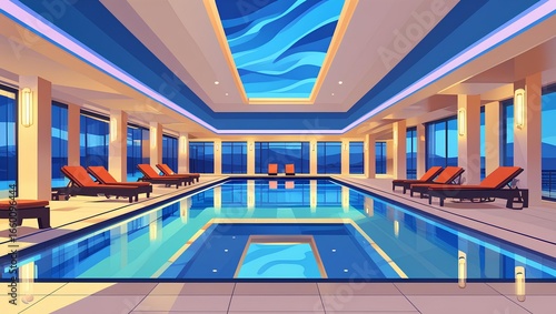Luxury Indoor Swimming Pool with Modern Minimalist Design in Exclusive Hotel and Spa