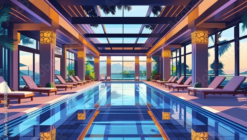 Luxury Indoor Swimming Pool with Modern Minimalist Design in Exclusive Hotel and Spa