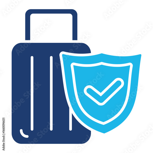 Travel Insurance Icon In Blue Monochrome Flat Design, Vector Illustration