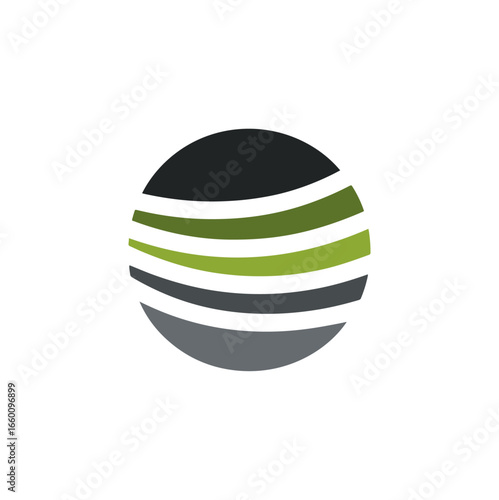 Abstract sphere design with bands of green and gray