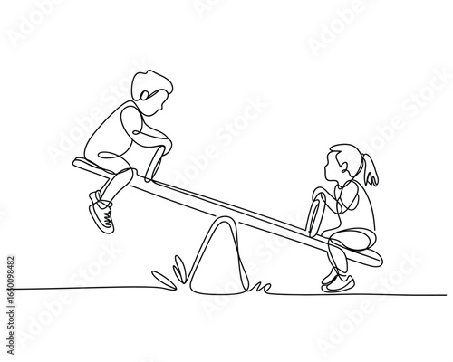 Children enjoying a seesaw ride on a playground