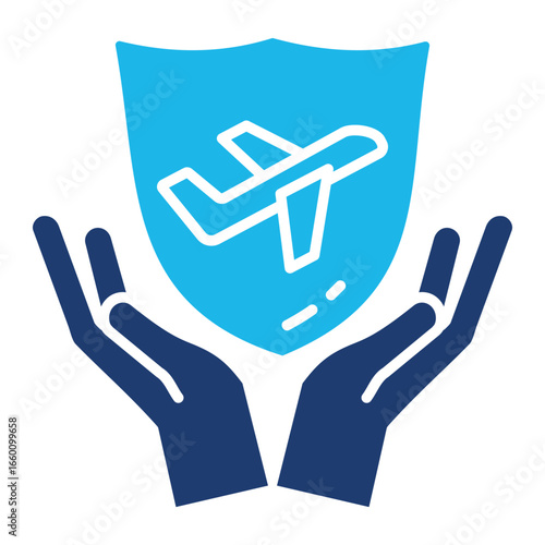 Travel Insurance Icon In Blue Monochrome Flat Design, Vector Illustration