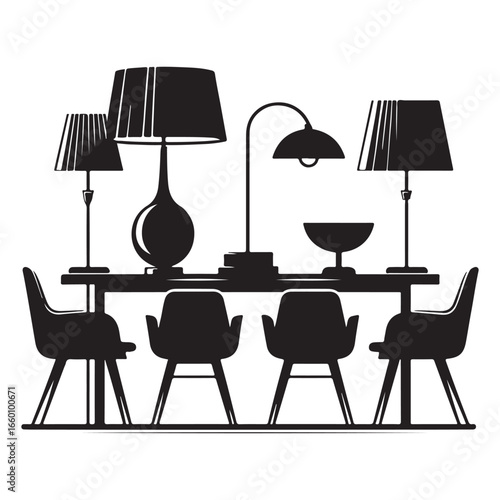 Minimalist Dining Table and Chairs Vector Silhouette