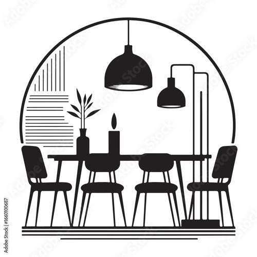 Minimalist Dining Table and Chairs Vector Silhouette