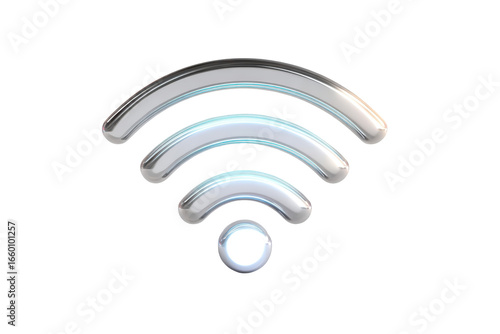 Shiny chrome WiFi icon with signal bars, on black background