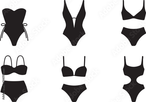 Vector art of collection of various swimsuit silhouettes, showcasing a range of stylish swimwear options for summer and beach