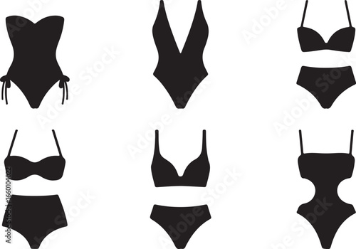 Vector art of collection of various swimsuit silhouettes, showcasing a range of stylish swimwear options for summer and beach