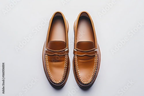 Tan leather loafers, top view (20)
