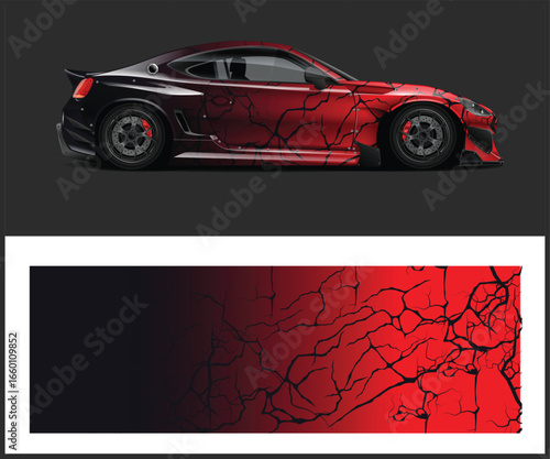 Red and Black Sports Car with Crackle Paint Job and Matching Graphic