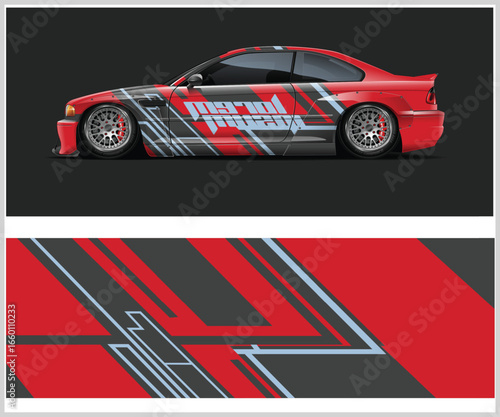 Red Sports Car with Geometric Racing Livery and Matching Pattern Graphic