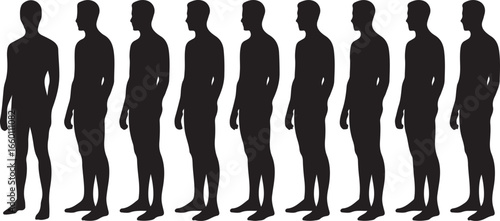 Vector art of silhouette of a man standing in different poses, a full length figure in black and white style